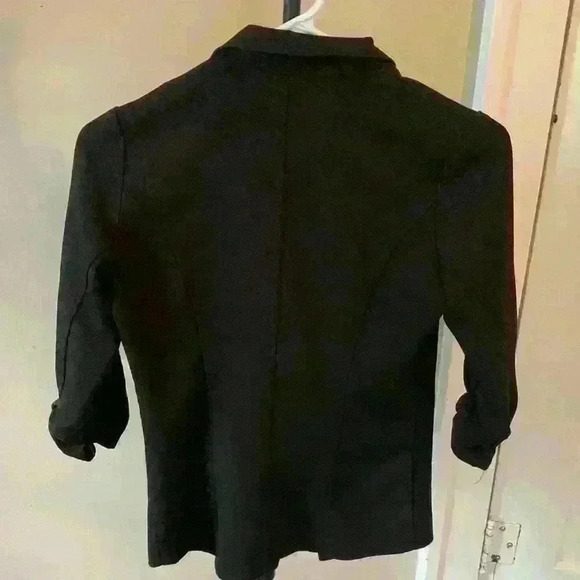 Body Central Jacket Womens Small Single Breasted Blazer Ruched Sleeve Black - Picture 2 of 5